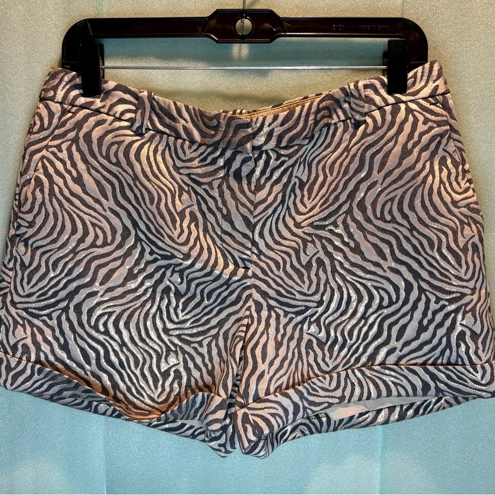 Talbots High-Waist Jacquard weave Zebra Print Metallic Shorts - Black & Cream
